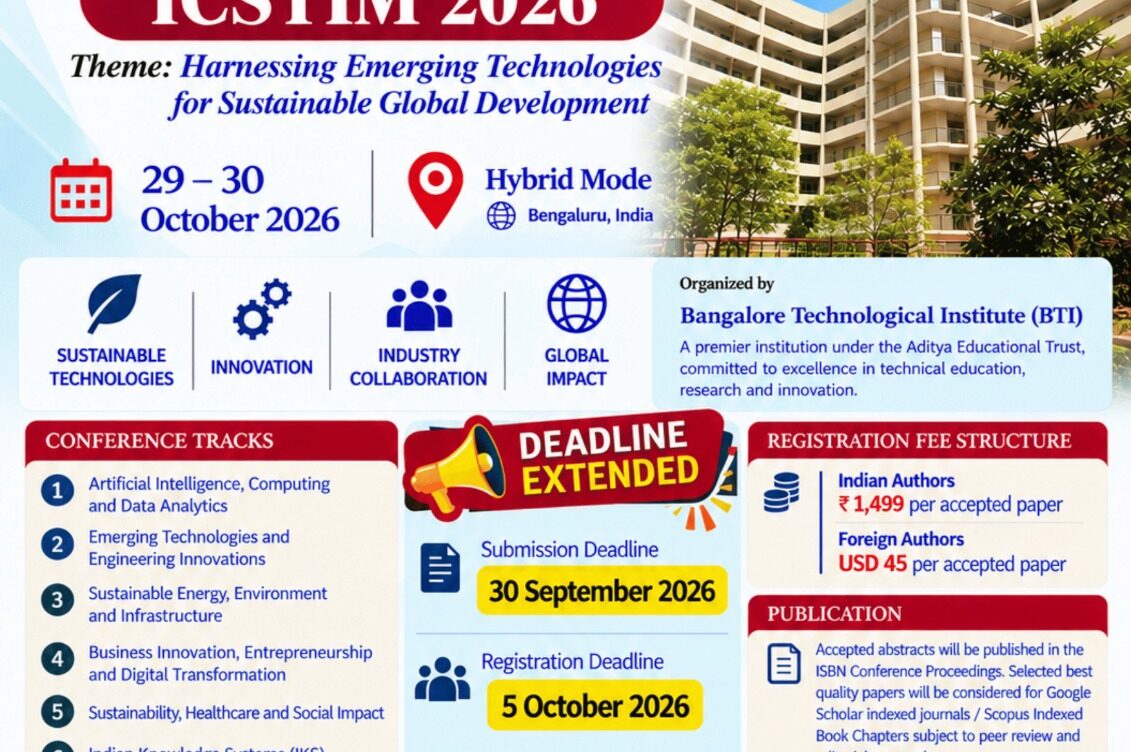 International conference ICSTIM 2026 submission date extended upto 30th sept26